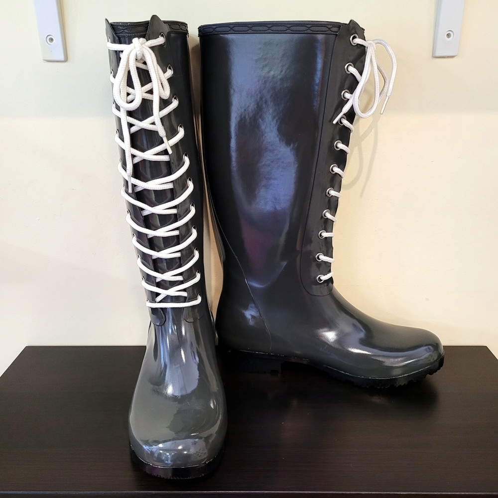Roma Olive Gray Tall Lace Rain Boots